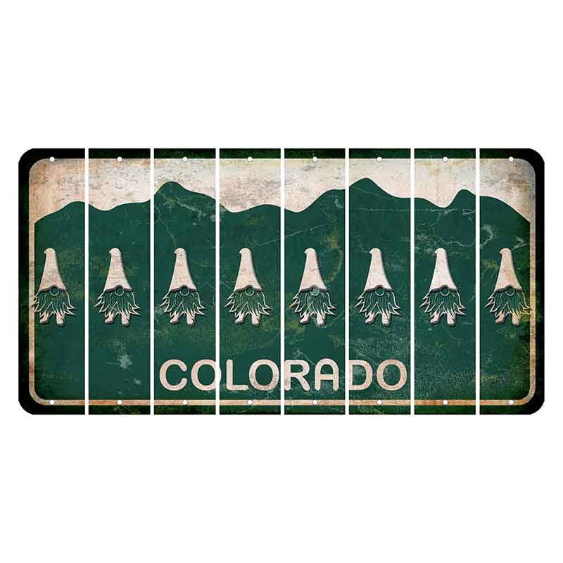Colorado Green|White Mountains Cut License Plate Strips (Set of 8) Gnome