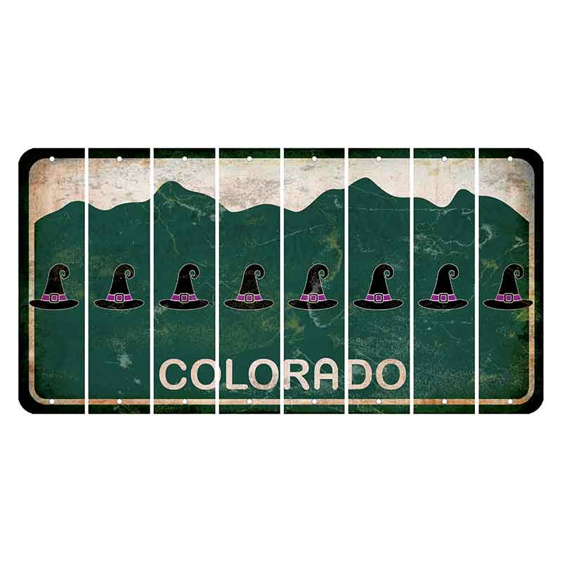 Colorado Green|White Mountains Cut License Plate Strips (Set of 8) Witches Hat