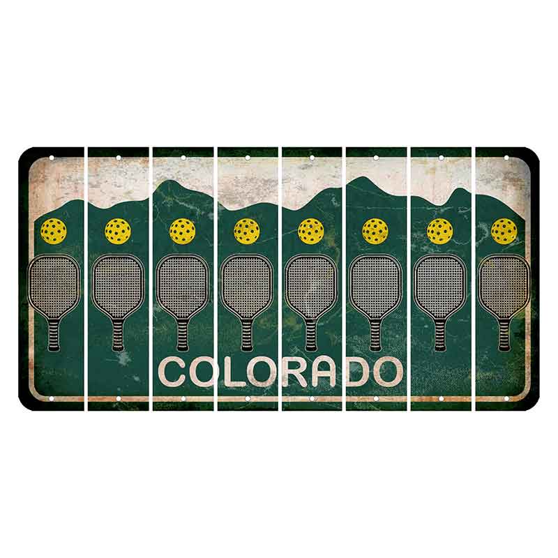 Colorado Green|White Mountains Cut License Plate Strips (Set of 8) Pickleball