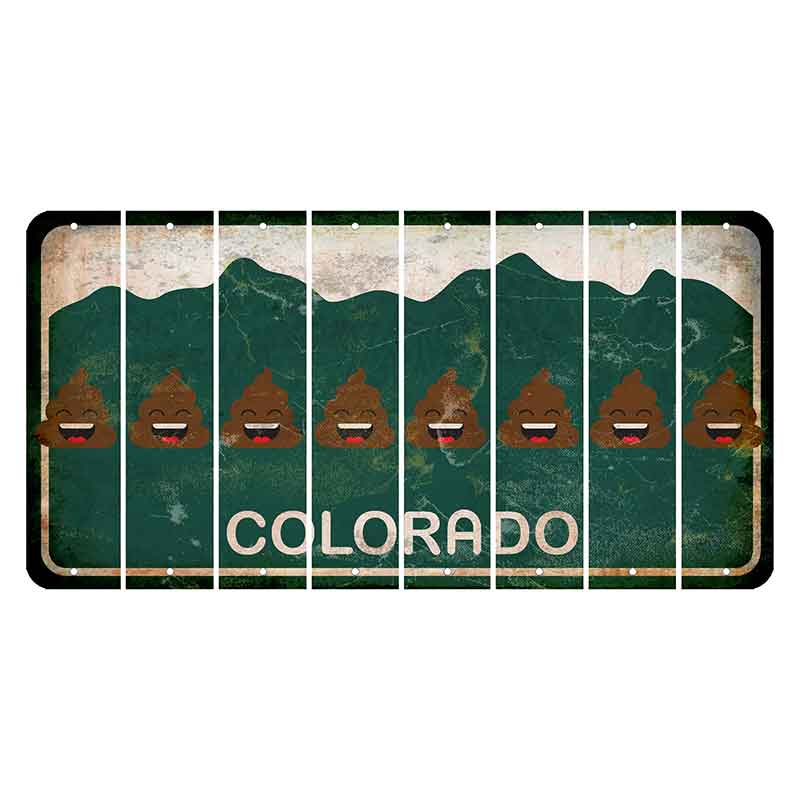 Colorado Green|White Mountains Cut License Plate Strips (Set of 8) Emoji - Poop