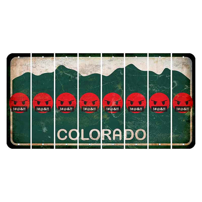 Colorado Green|White Mountains Cut License Plate Strips (Set of 8) Emoji - Pissed