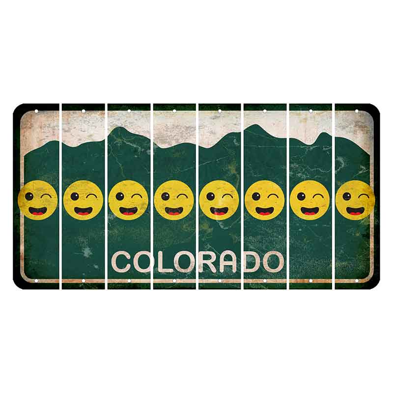 Colorado Green|White Mountains Cut License Plate Strips (Set of 8) Emoji - Winking