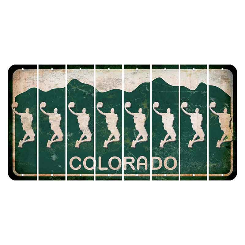 Colorado Green|White Mountains Cut License Plate Strips (Set of 8) Basketball Player