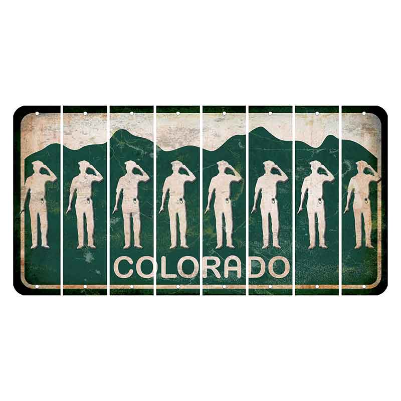 Colorado Green|White Mountains Cut License Plate Strips (Set of 8) Police Officer