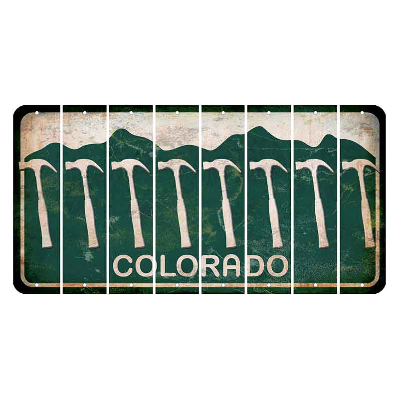 Colorado Green|White Mountains Cut License Plate Strips (Set of 8) Hammer