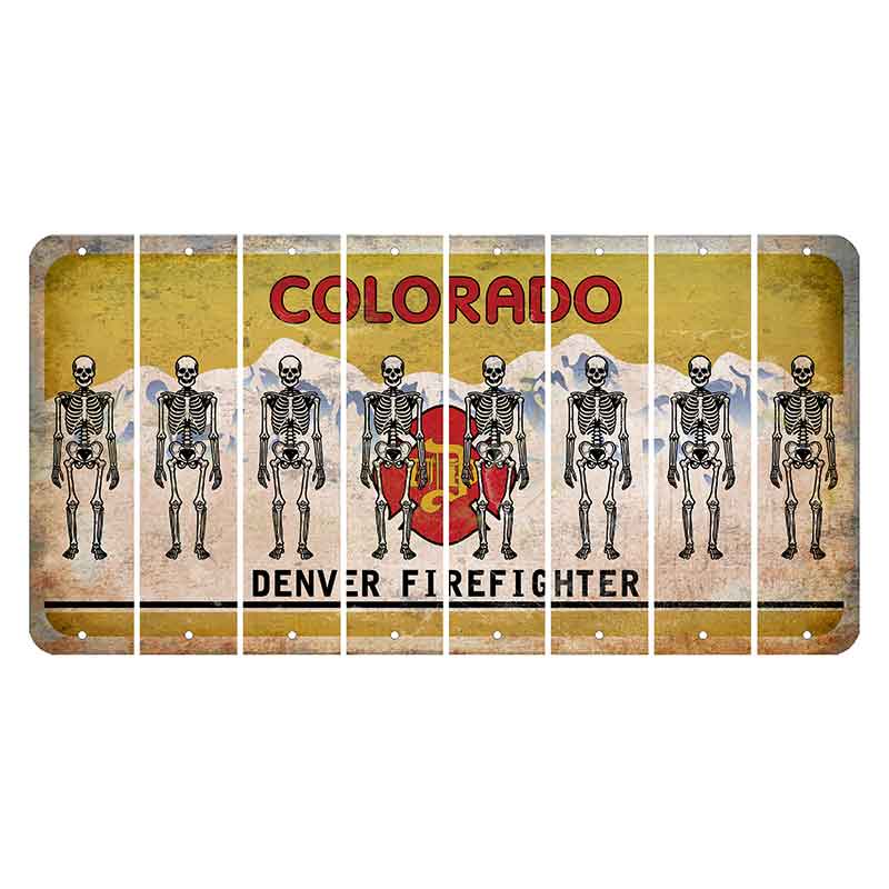 Colorado Denver Firefighter Cut License Plate Strips (Set of 8) Skeleton