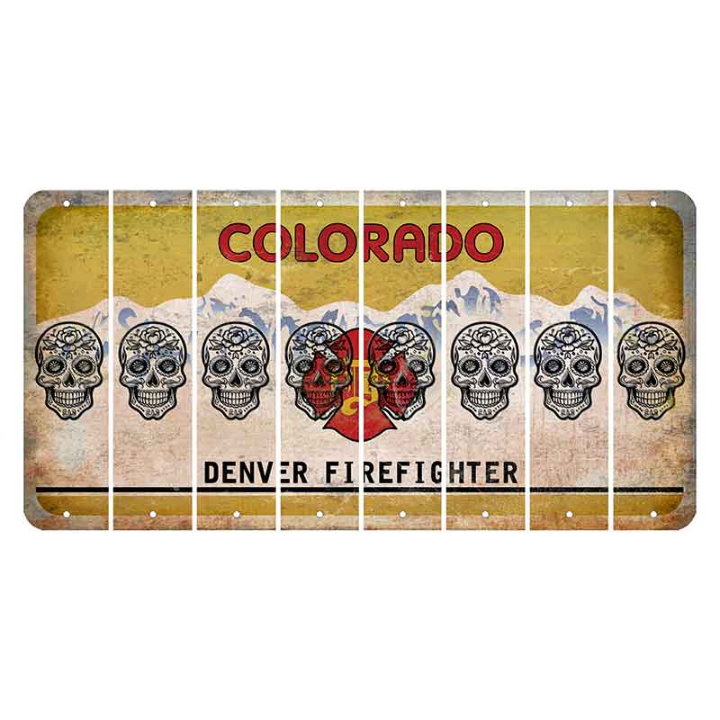 Colorado Denver Firefighter Cut License Plate Strips (Set of 8) Sugar Skull
