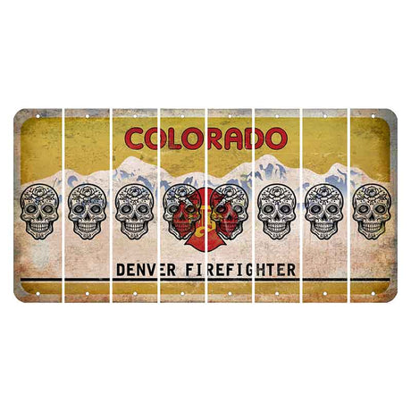 Colorado Denver Firefighter Cut License Plate Strips (Set of 8) Sugar Skull