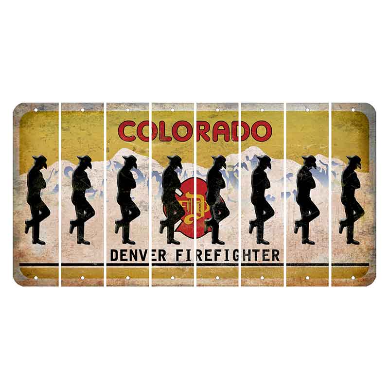 Colorado Denver Firefighter Cut License Plate Strips (Set of 8) Cowboy - Leaning