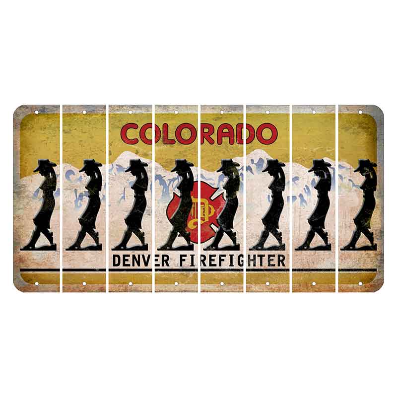 Colorado Denver Firefighter Cut License Plate Strips (Set of 8) Cowgirl - Leaning