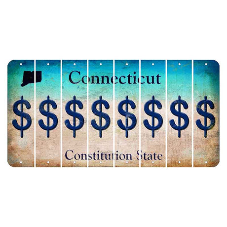 Connecticut Constitution State Cut License Plate Strips (Set of 8) Dollar Sign
