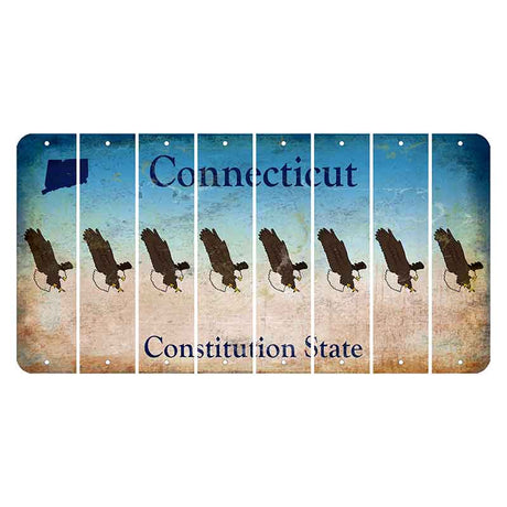 Connecticut Constitution State Cut License Plate Strips (Set of 8) Bald Eagle