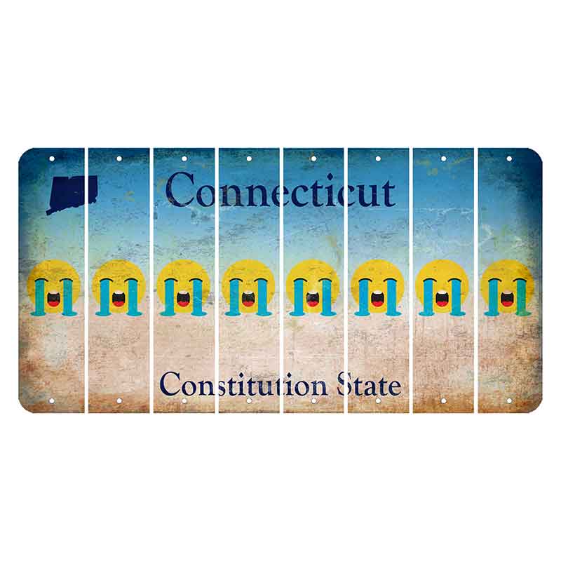 Connecticut Constitution State Cut License Plate Strips (Set of 8) Emoji - Crying