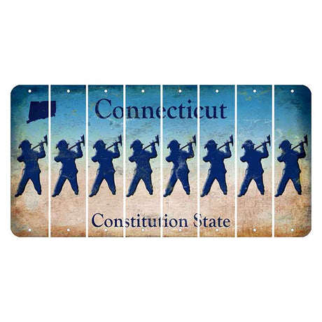 Connecticut Constitution State Cut License Plate Strips (Set of 8) Fireman with Axe