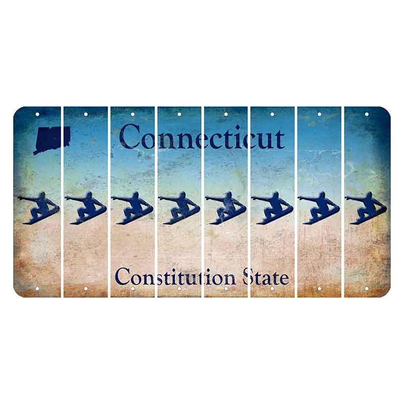 Connecticut Constitution State Cut License Plate Strips (Set of 8) Snowboarder