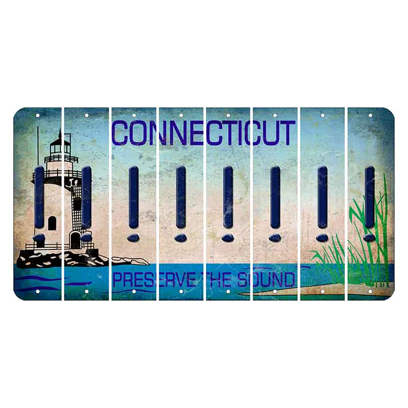 Connecticut Preserve the Sound Cut License Plate Strips (Set of 8) Exclamation Point