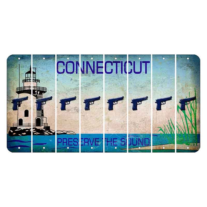 Connecticut Preserve the Sound Cut License Plate Strips (Set of 8) Handgun