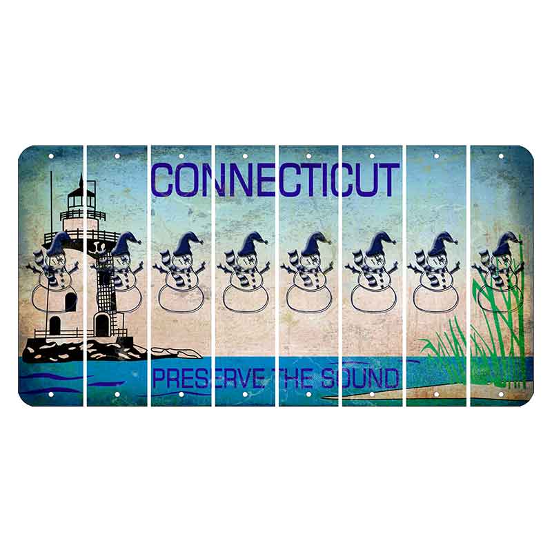 Connecticut Preserve the Sound Cut License Plate Strips (Set of 8) Snowman