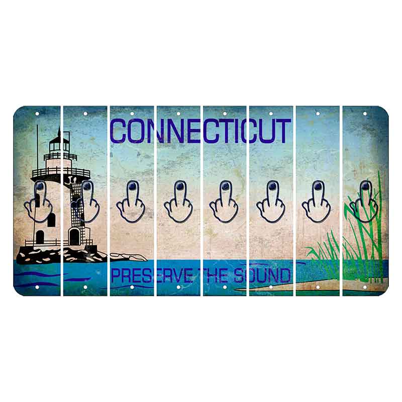 Connecticut Preserve the Sound Cut License Plate Strips (Set of 8) Middle Finger