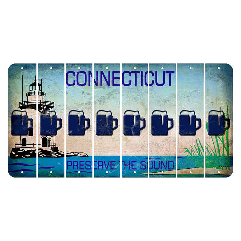 Connecticut Preserve the Sound Cut License Plate Strips (Set of 8) Beer Mug