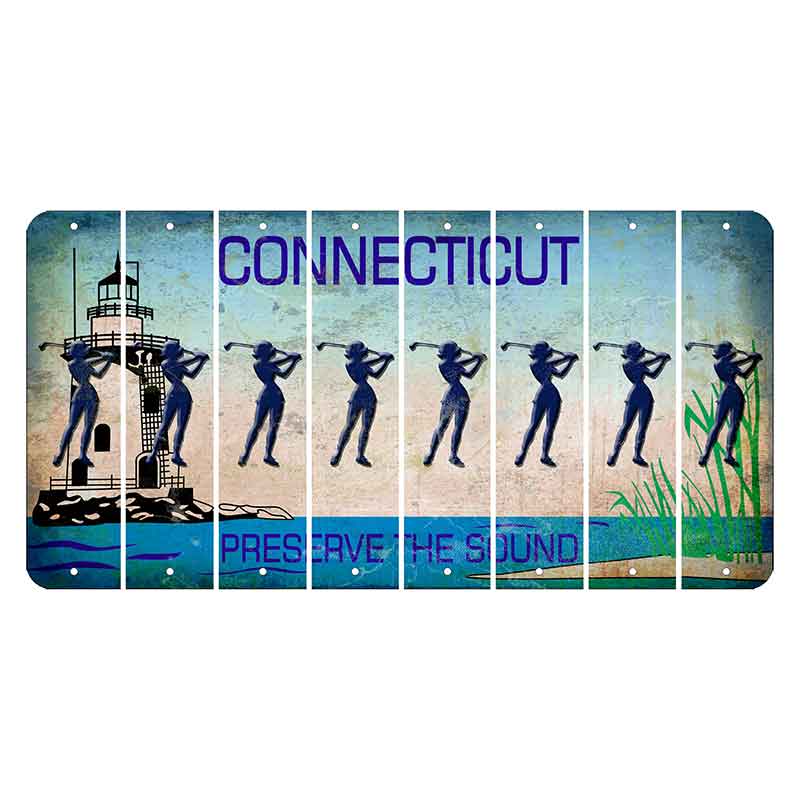Connecticut Preserve the Sound Cut License Plate Strips (Set of 8) Female Golfer