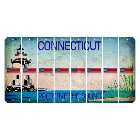 Connecticut Preserve the Sound Cut License Plate Strips (Set of 8) American Flag