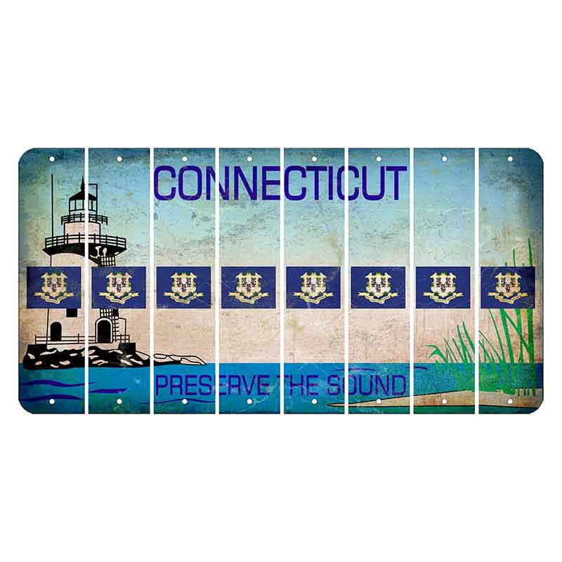 Connecticut Preserve the Sound Cut License Plate Strips (Set of 8) State Flag