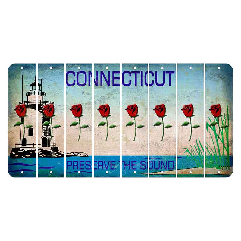 Connecticut Preserve the Sound Cut License Plate Strips (Set of 8) Red Rose