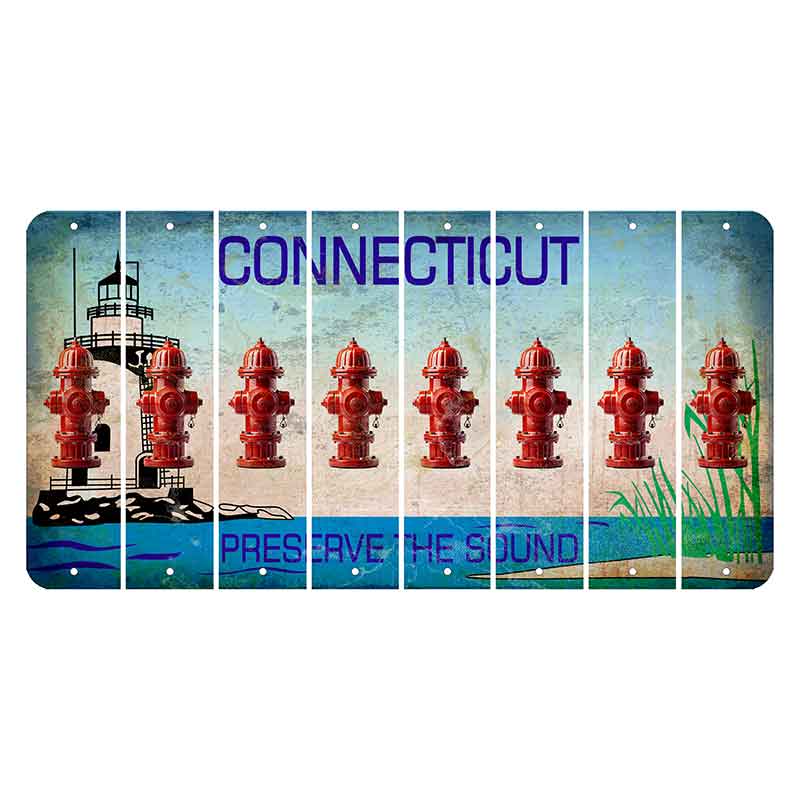Connecticut Preserve the Sound Cut License Plate Strips (Set of 8) Fire Hydrant