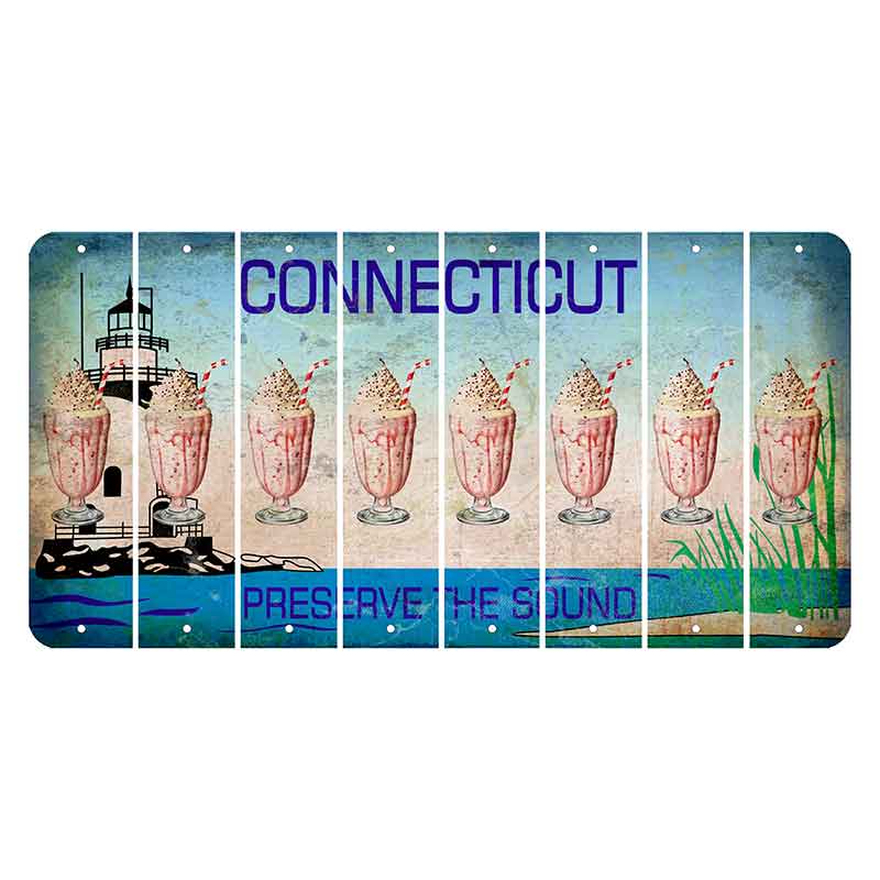Connecticut Preserve the Sound Cut License Plate Strips (Set of 8) Milkshake