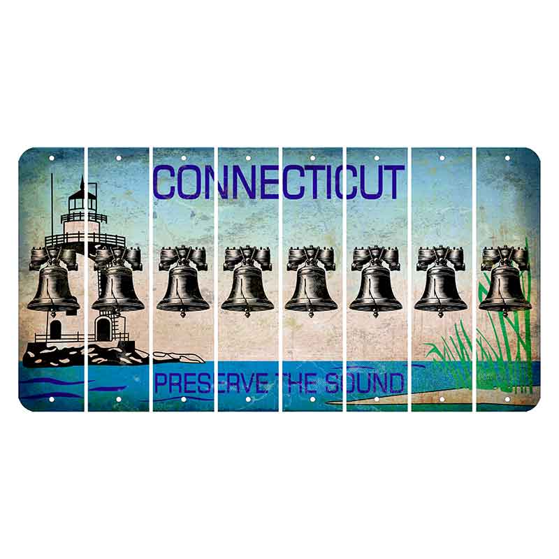 Connecticut Preserve the Sound Cut License Plate Strips (Set of 8) Liberty Bell