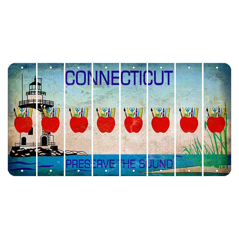 Connecticut Preserve the Sound Cut License Plate Strips (Set of 8) Teacher Apple