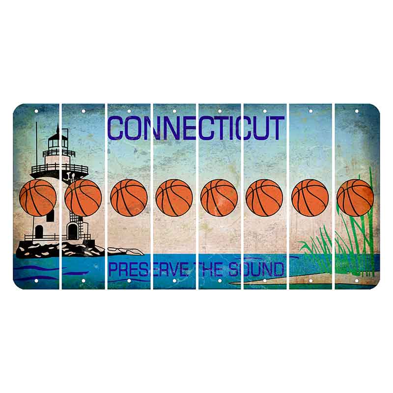 Connecticut Preserve the Sound Cut License Plate Strips (Set of 8) Basketball