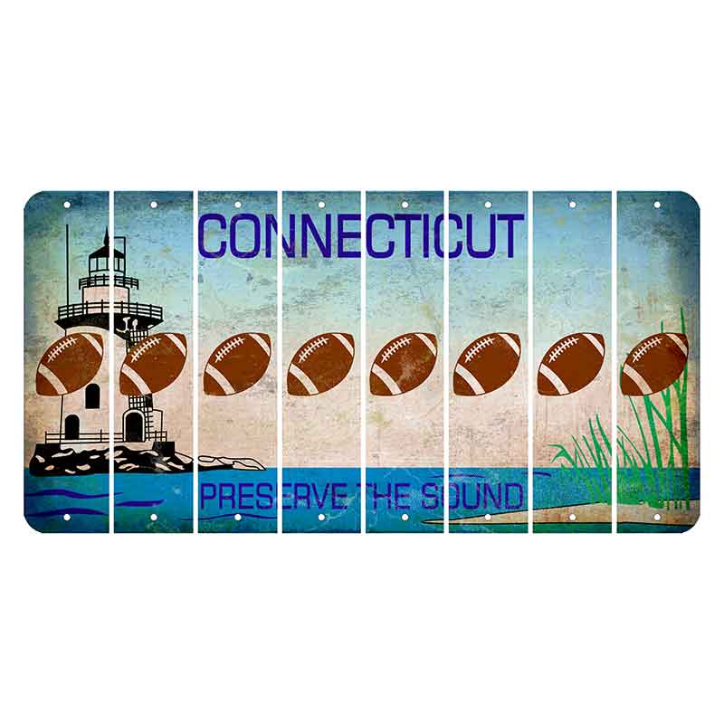 Connecticut Preserve the Sound Cut License Plate Strips (Set of 8) Football