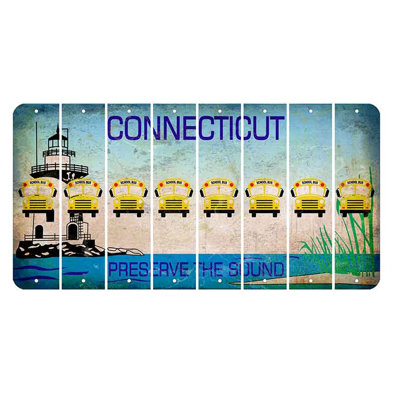 Connecticut Preserve the Sound Cut License Plate Strips (Set of 8) School Bus