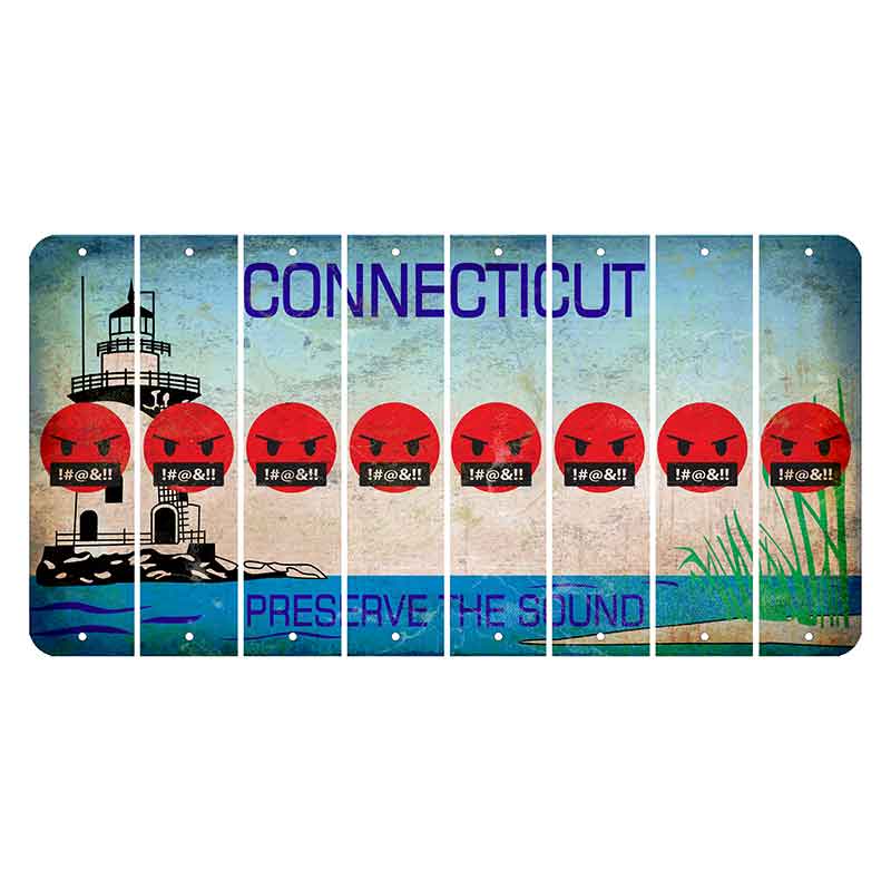 Connecticut Preserve the Sound Cut License Plate Strips (Set of 8) Emoji - Pissed