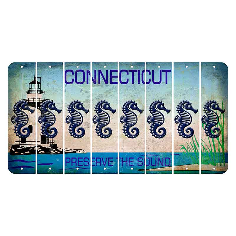 Connecticut Preserve the Sound Cut License Plate Strips (Set of 8) Seahorse