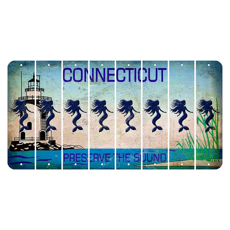 Connecticut Preserve the Sound Cut License Plate Strips (Set of 8) Mermaid