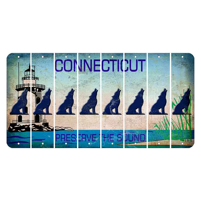 Connecticut Preserve the Sound Cut License Plate Strips (Set of 8) Howling Wolf