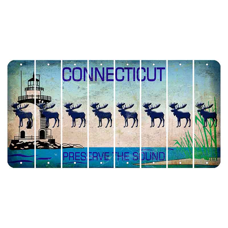 Connecticut Preserve the Sound Cut License Plate Strips (Set of 8) Moose