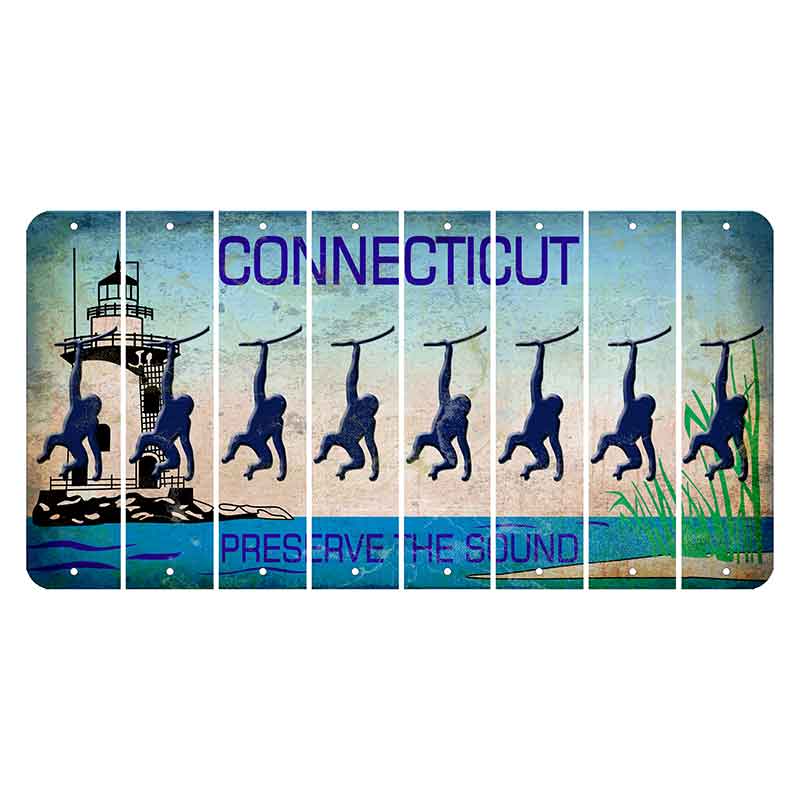 Connecticut Preserve the Sound Cut License Plate Strips (Set of 8) Monkey
