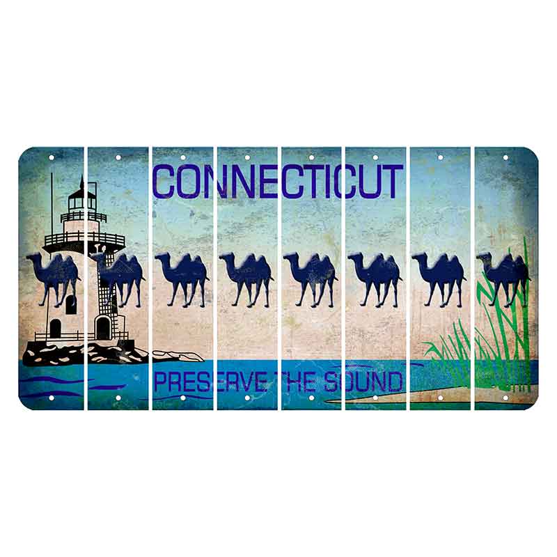 Connecticut Preserve the Sound Cut License Plate Strips (Set of 8) Camel