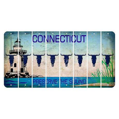 Connecticut Preserve the Sound Cut License Plate Strips (Set of 8) Cow Skull