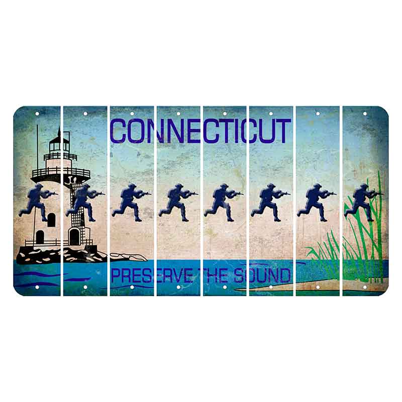 Connecticut Preserve the Sound Cut License Plate Strips (Set of 8) Soldier - Running