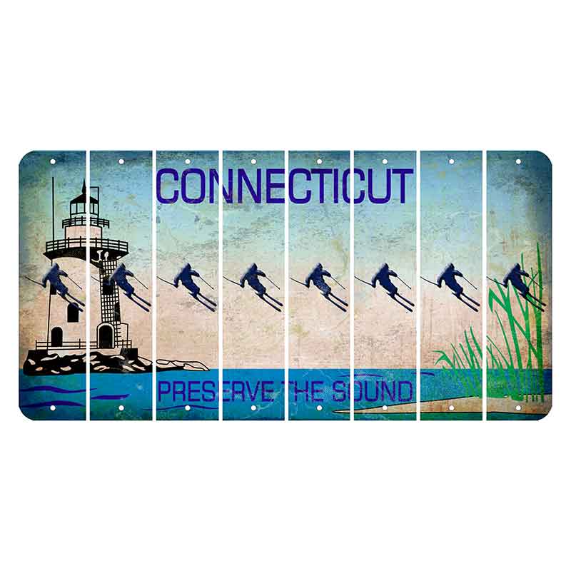 Connecticut Preserve the Sound Cut License Plate Strips (Set of 8) Skier