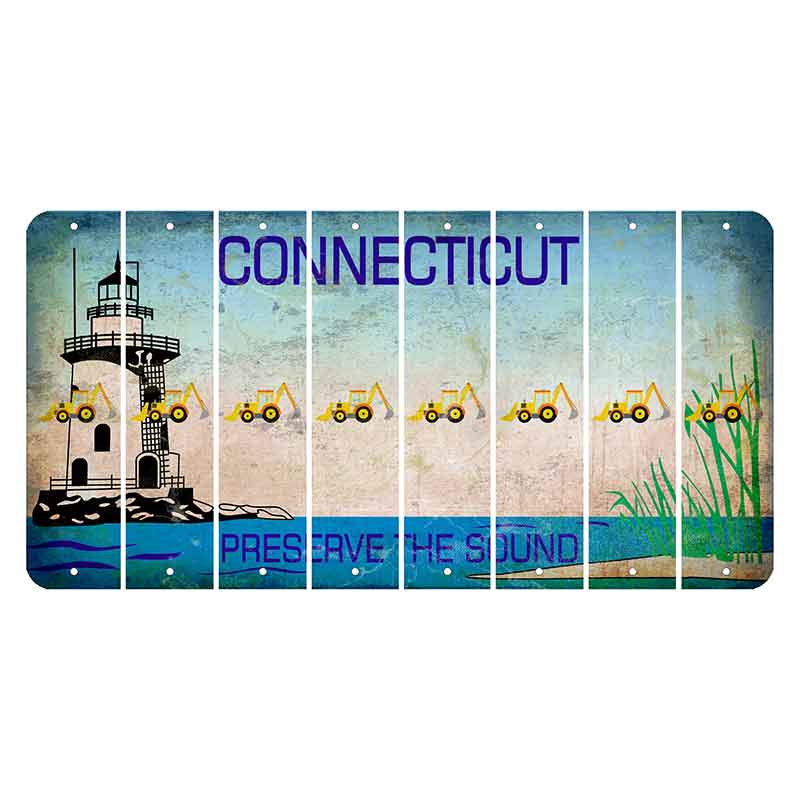 Connecticut Preserve the Sound Cut License Plate Strips (Set of 8) Backhoe