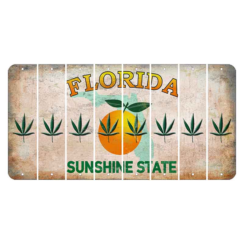 Florida Citrus Orange Cut License Plate Strips (Set of 8) Pot Leaf