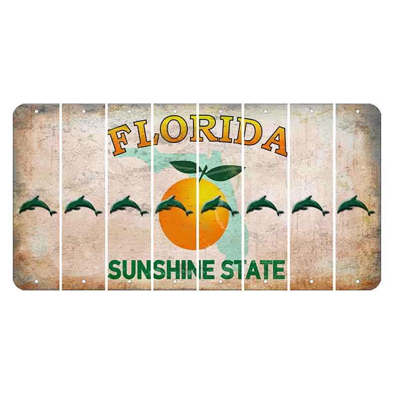 Florida Citrus Orange Cut License Plate Strips (Set of 8) Dolphin