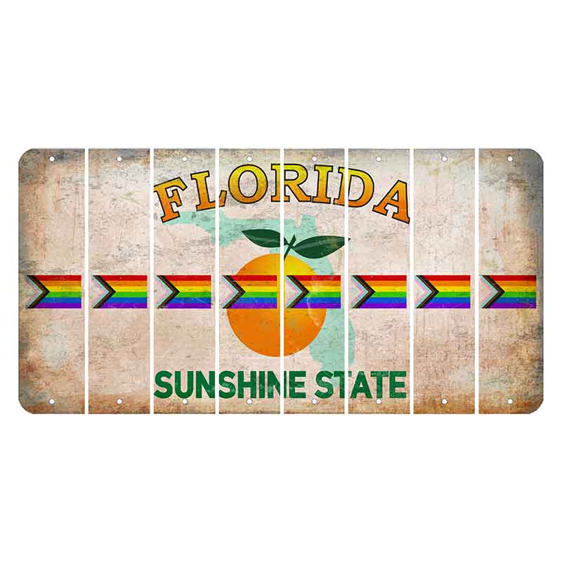 Florida Citrus Orange Cut License Plate Strips (Set of 8) LGBTQ Flag
