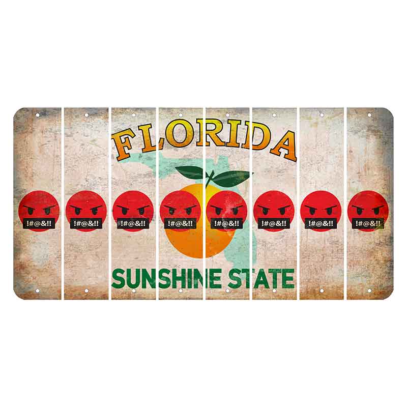 Florida Citrus Orange Cut License Plate Strips (Set of 8) Emoji - Pissed